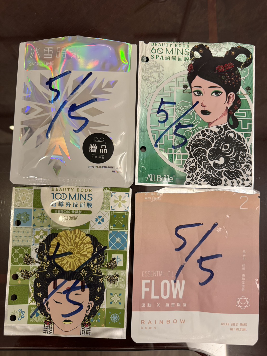 打卡截圖範例：面膜包裝正面手寫日期